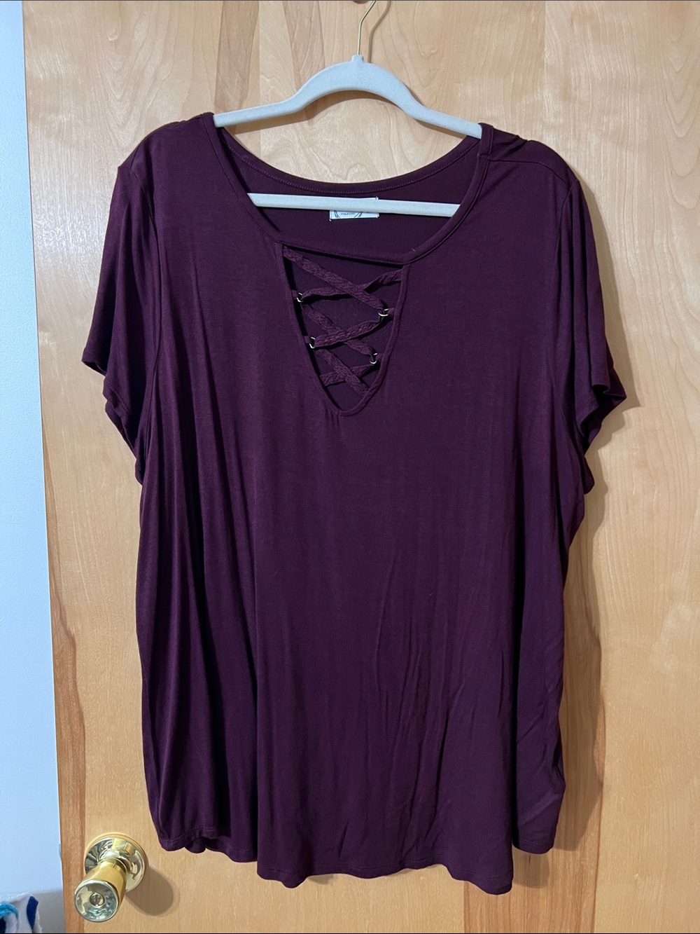 Maurices Lace-Up Short Sleeve Tee - Plum